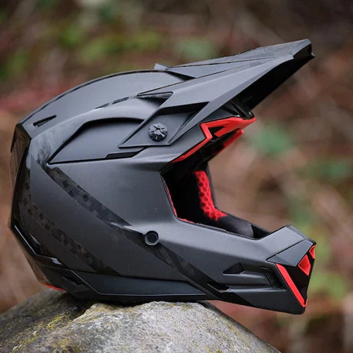Full Face Helmet Displayed On A Rock