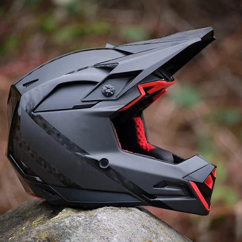 Full Face Helmet On Display On A Rock