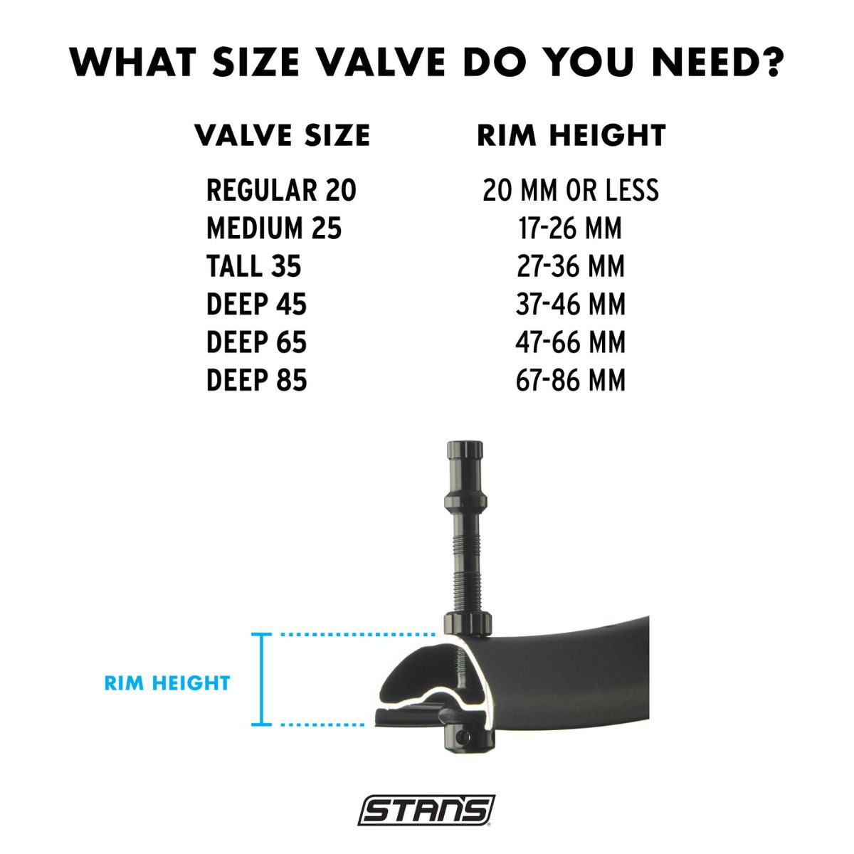 STAN'S ALLOY UNIVERSAL PLUS TUBELESS VALVE - MEDIUM 25 - 43MM LENGTH