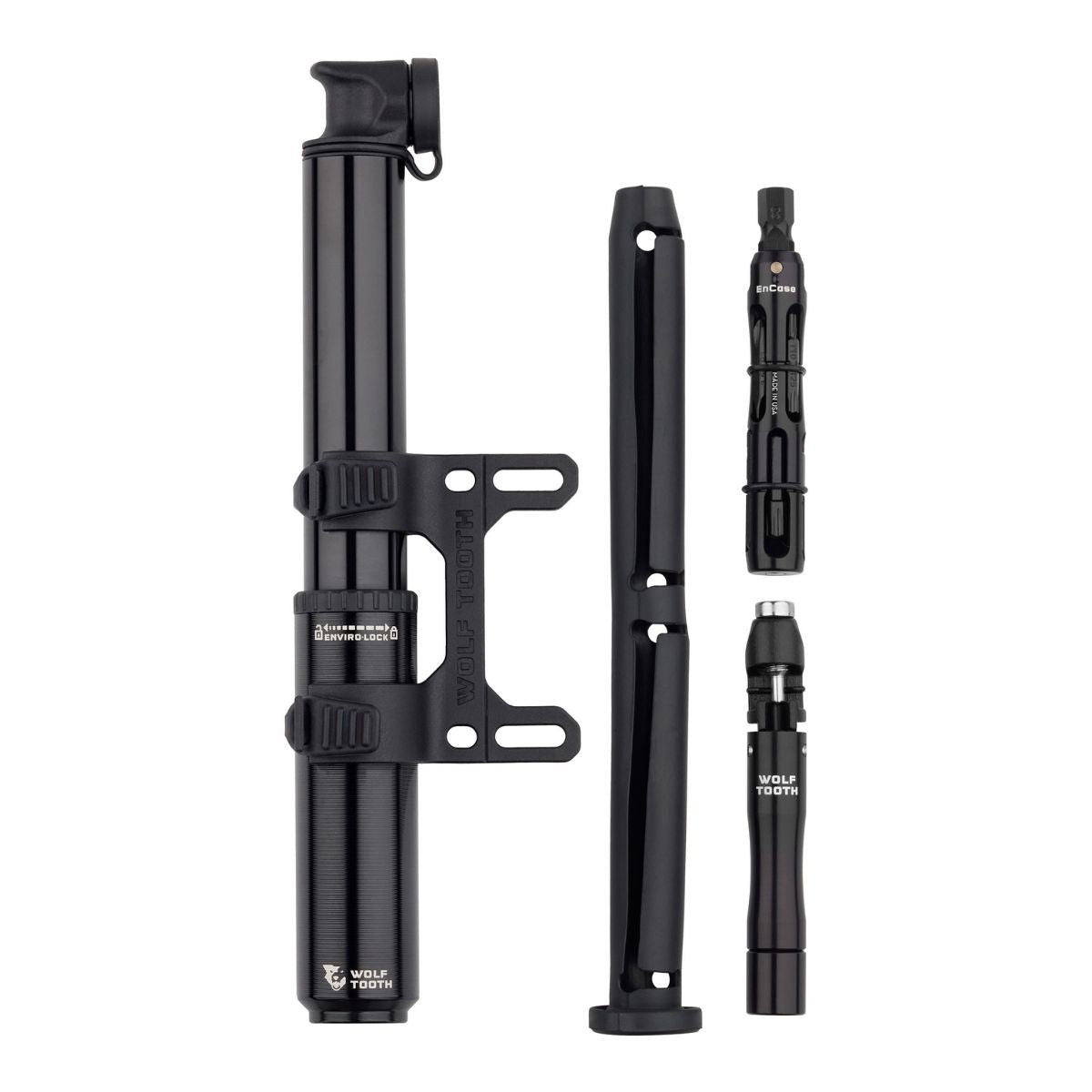 WOLF TOOTH ENCASE PUMP 85CC WITH HEX BIT WRENCH MULTI-TOOL & CHAIN + TYRE PLUG TOOL