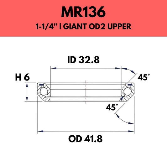 FSA - 1 1/4" HEADSET BEARING - MR-136 - GIANT OD2 UPPER