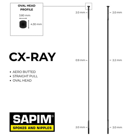 SAPIM - CX-RAY SPOKES - STRAIGHT PULL - OVAL HEAD
