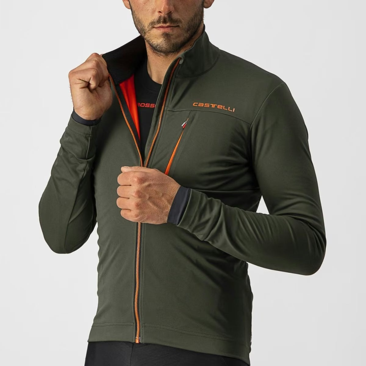Castelli Go Jacket Men's Military Green/Fiery Red - Image 4