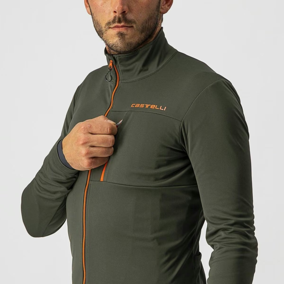 Castelli Go Jacket Men's Military Green/Fiery Red - Image 5