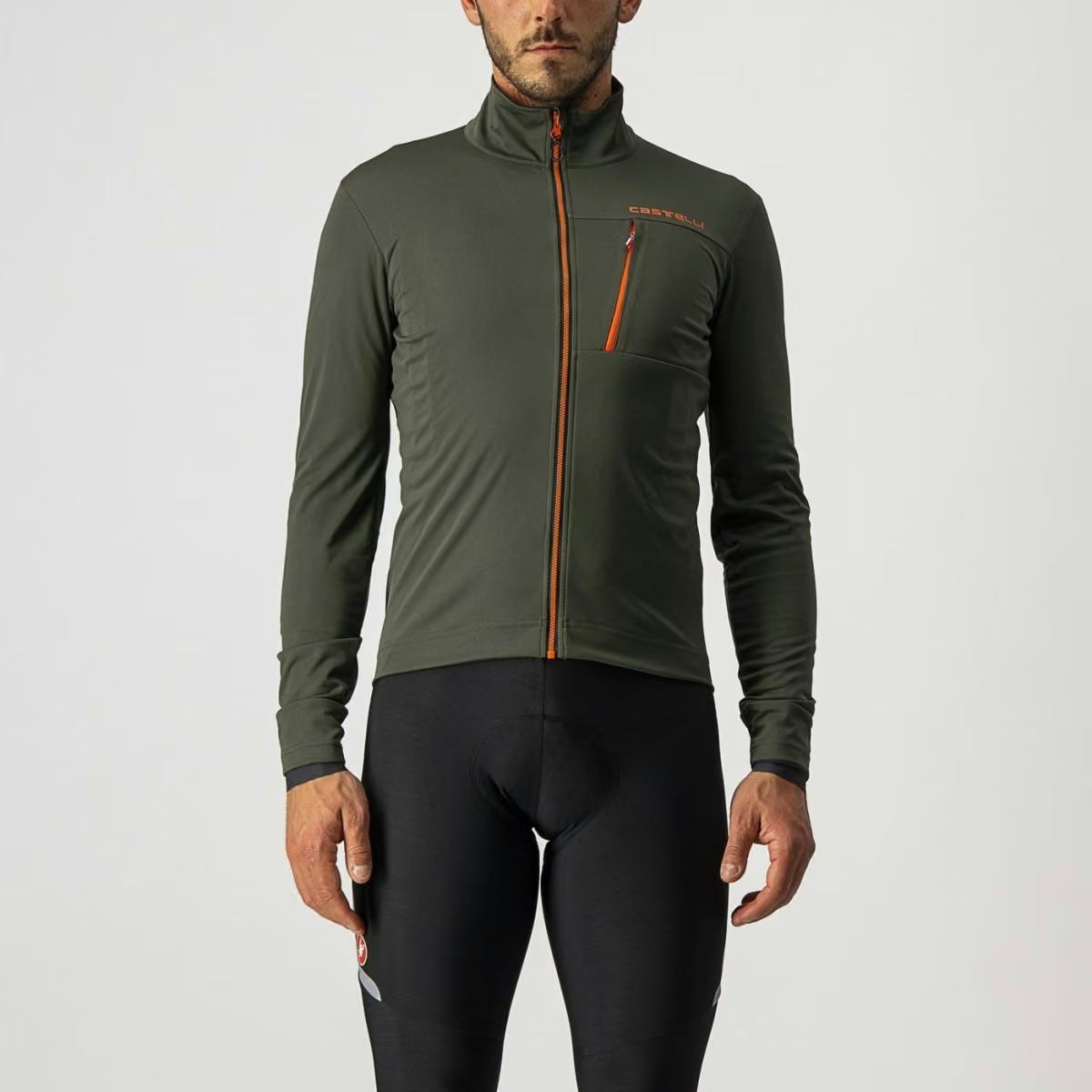 Castelli Go Jacket Men's Military Green/Fiery Red - Image 1