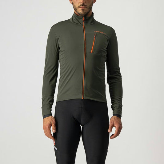 Castelli Go Jacket Men's Military Green/Fiery Red - Image 1