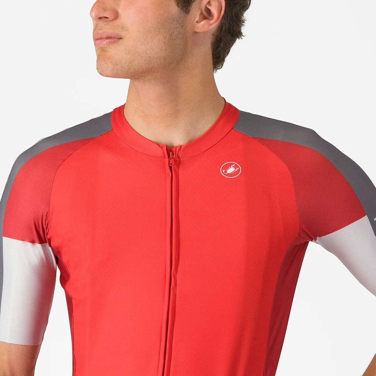 Castelli Entrata 6 Jersey Red/Smoky Gray - Silver Gray - Image 3