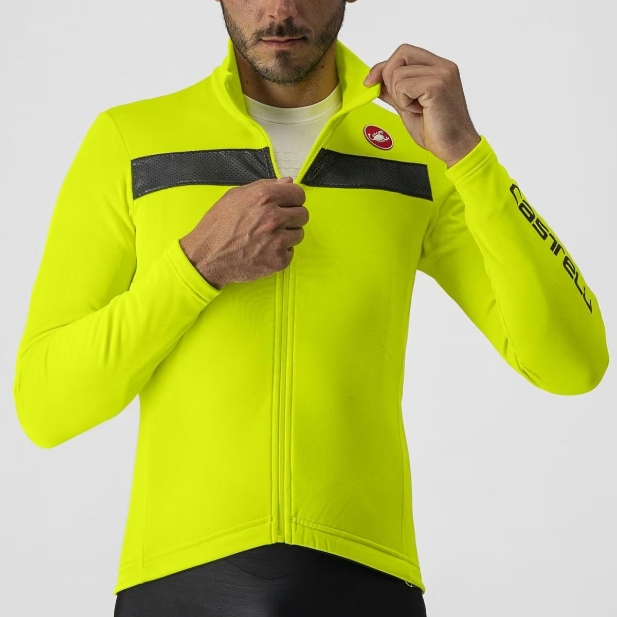 Castelli Puro 3 FZ Jersey Men's Electric Lime/Silver Reflex - Image 3