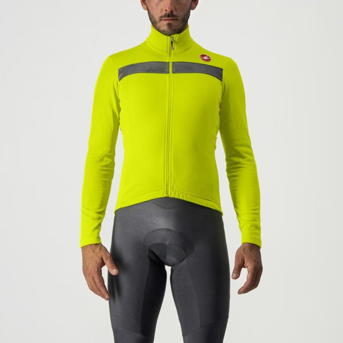 Castelli Puro 3 FZ Jersey Men's Electric Lime/Silver Reflex - Image 1