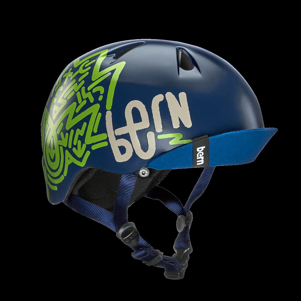 Bern Nino Satin Navy Blue Zig-Zag w/ Flip Visor - Image 1