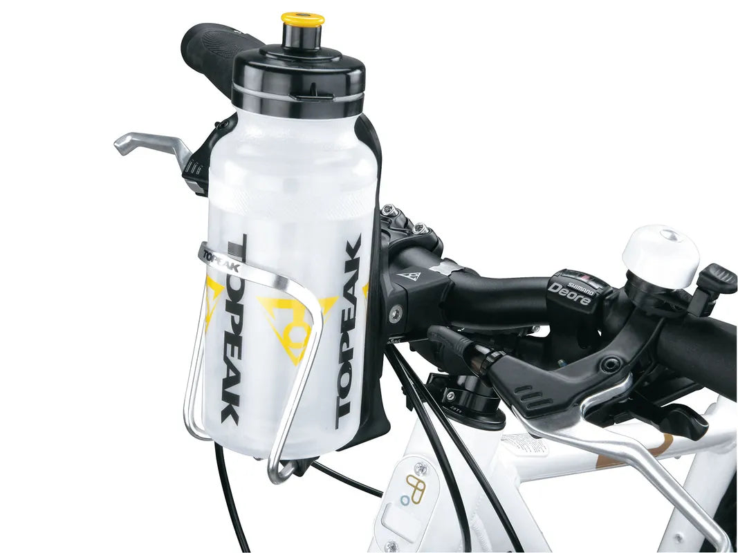 Topeak Cagemount with bottlecage and bottle on a handlebar